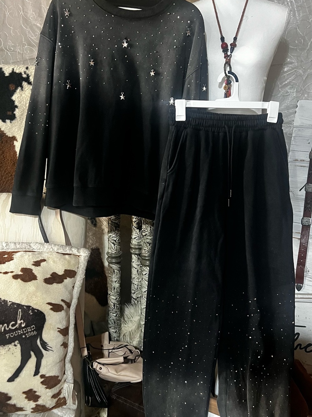 DAVI & DANI Black Embellished Jogger Set